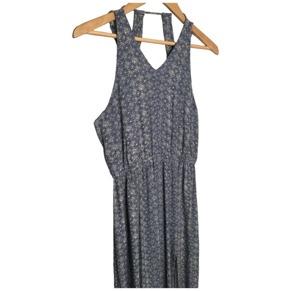 American Eagle Maxi V Neck Sleeveless Drape Arm Racerback Geometric Dress Blue M - Picture 4 of 13